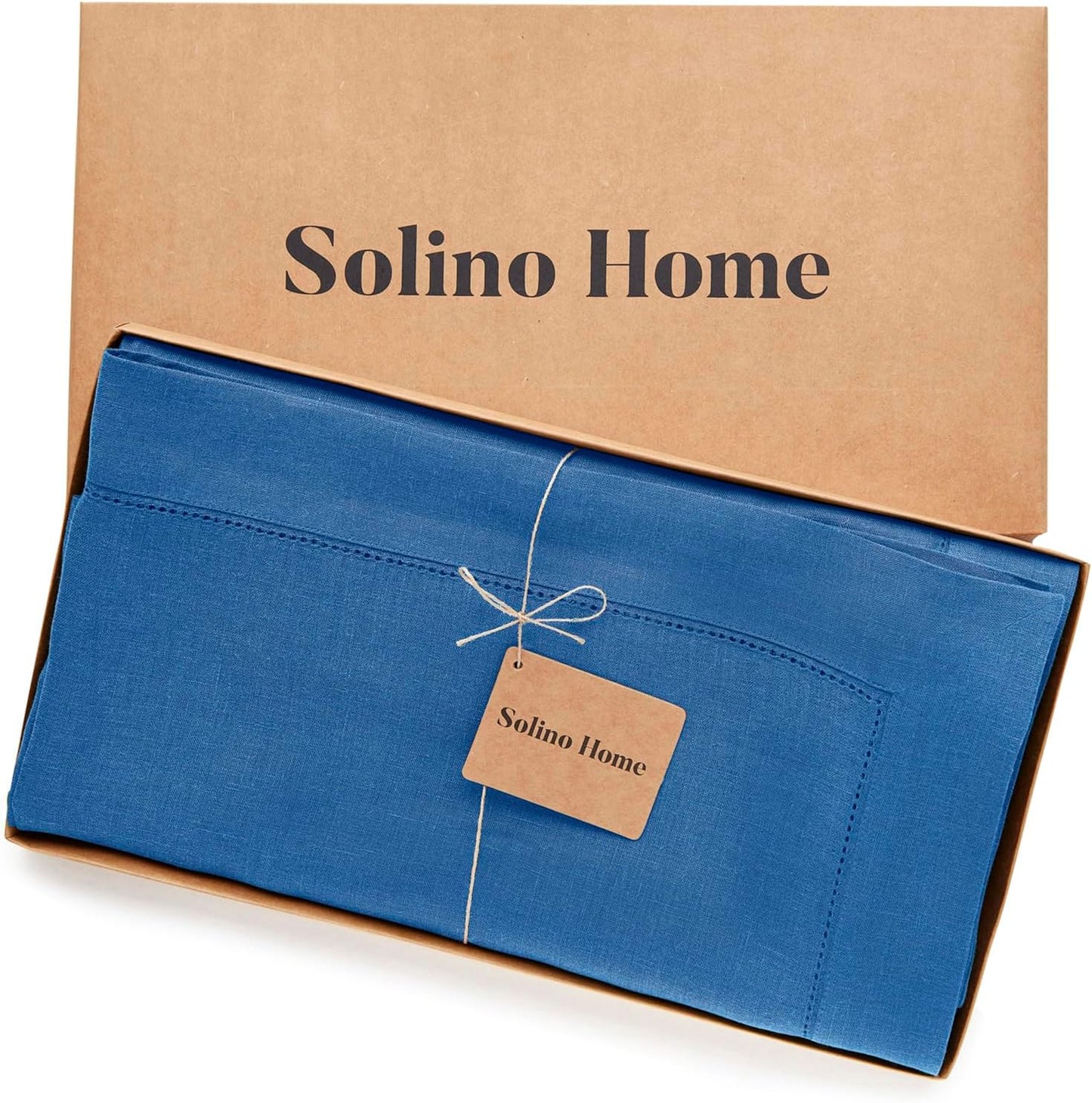 Solino Home Linen Indigo Blue Tablecloth 60 x 132 Inch - Classic Hemstitch, 100% Pure Linen Rectangular Tablecloth - Machine Washable Table Cloth for Fall, Autumn