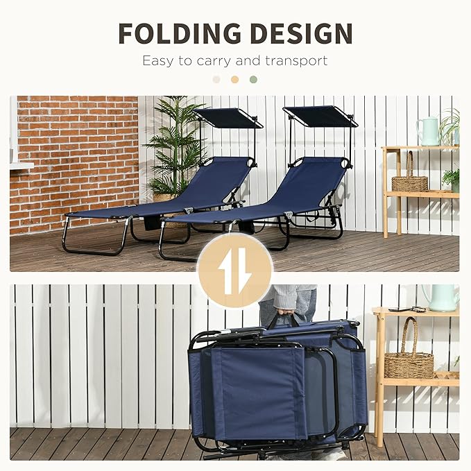 Outsunny Folding Chaise Lounge Pool Lounge Chairs Set of 2, Outdoor Sun Tanning - Image 6