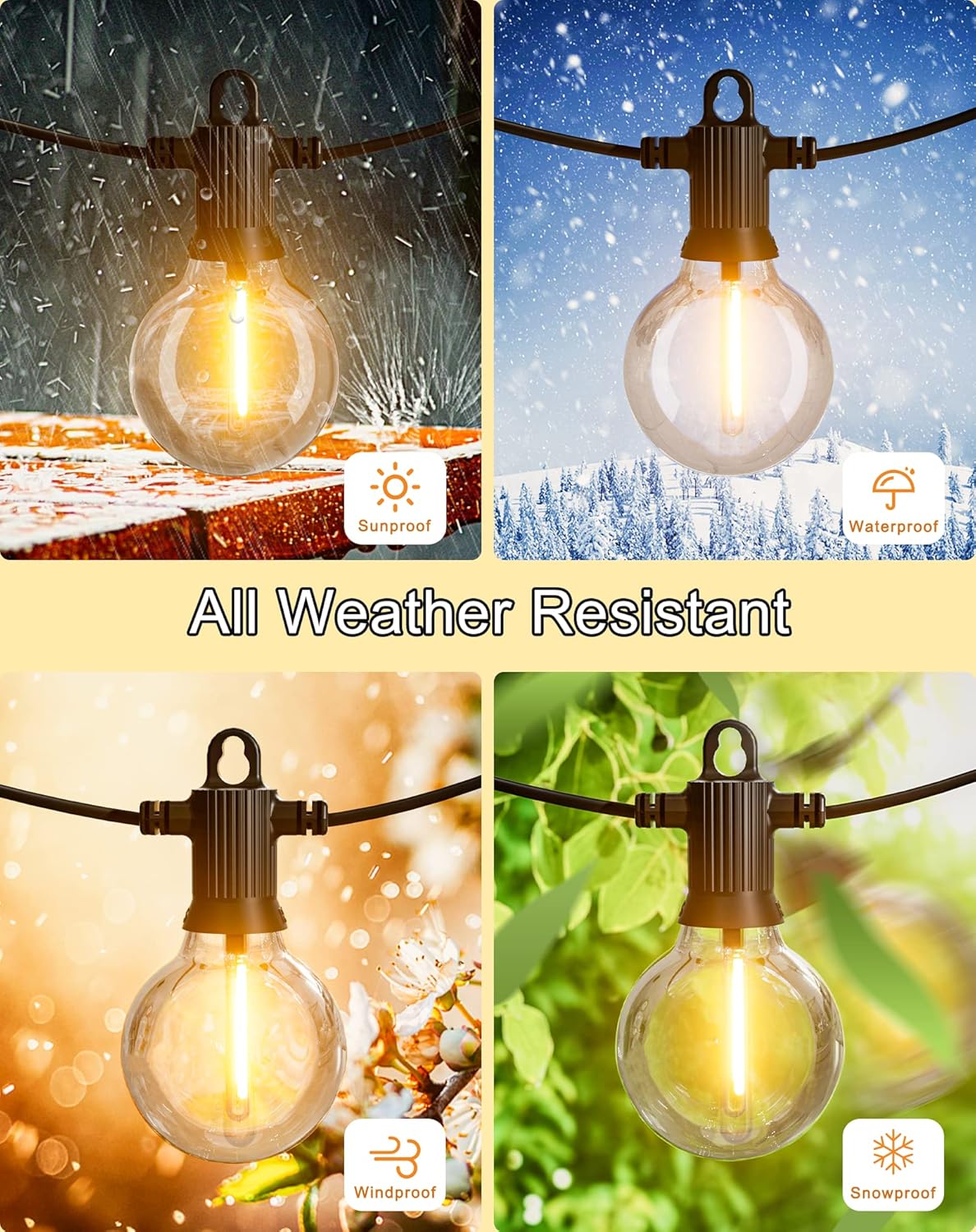 Outdoor String Lights, 50FT Patio Lights Outdoor Waterproof with 27 Shatterproof G40 Globe Bulb(2 Spare), Connectable Dimmable LED String Lights for Outside Backyard Porch Balcony Party, 2700K