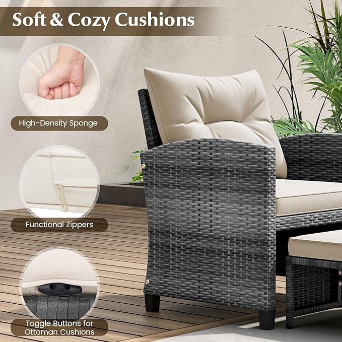 Tangkula 5 Pieces Patio Conversation Set, PE Wicker Rattan Outdoor Furniture Set - Image 7