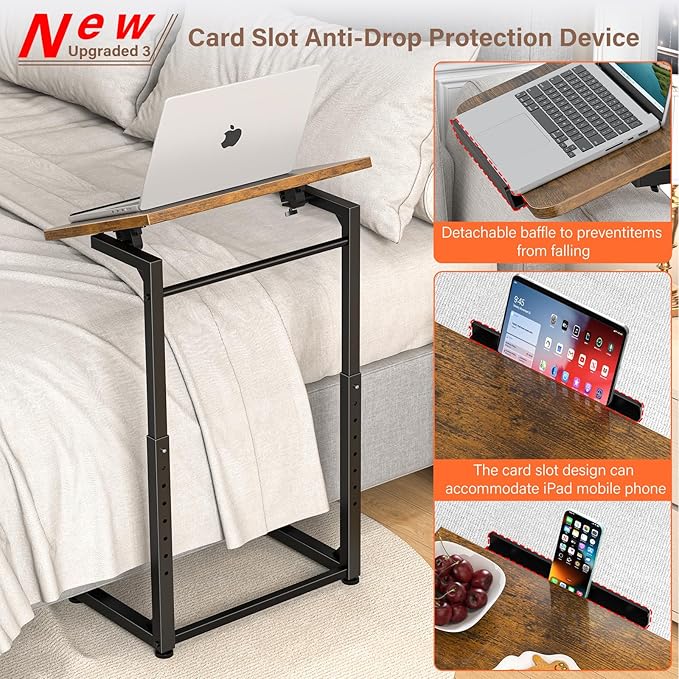 Tv Tray Table Set of 2, 8-Level Adjustable Height Couch Side Table，90° Tilt - Image 5