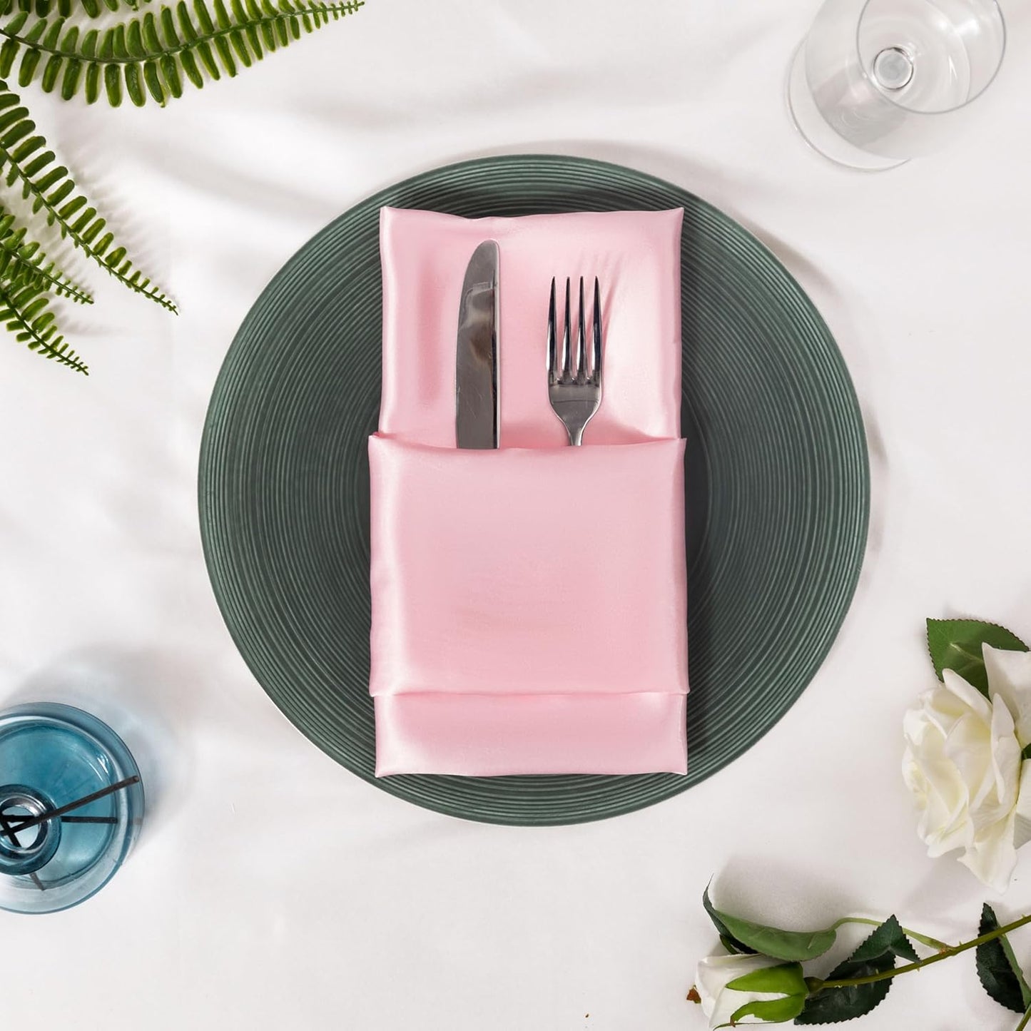 36 Pack Square Satin Dinner Napkins, 16x16 Inches Silky Soft Smooth Table Cloth Napkins for Restaurant Weddings Banquet Party Decoration, Pink