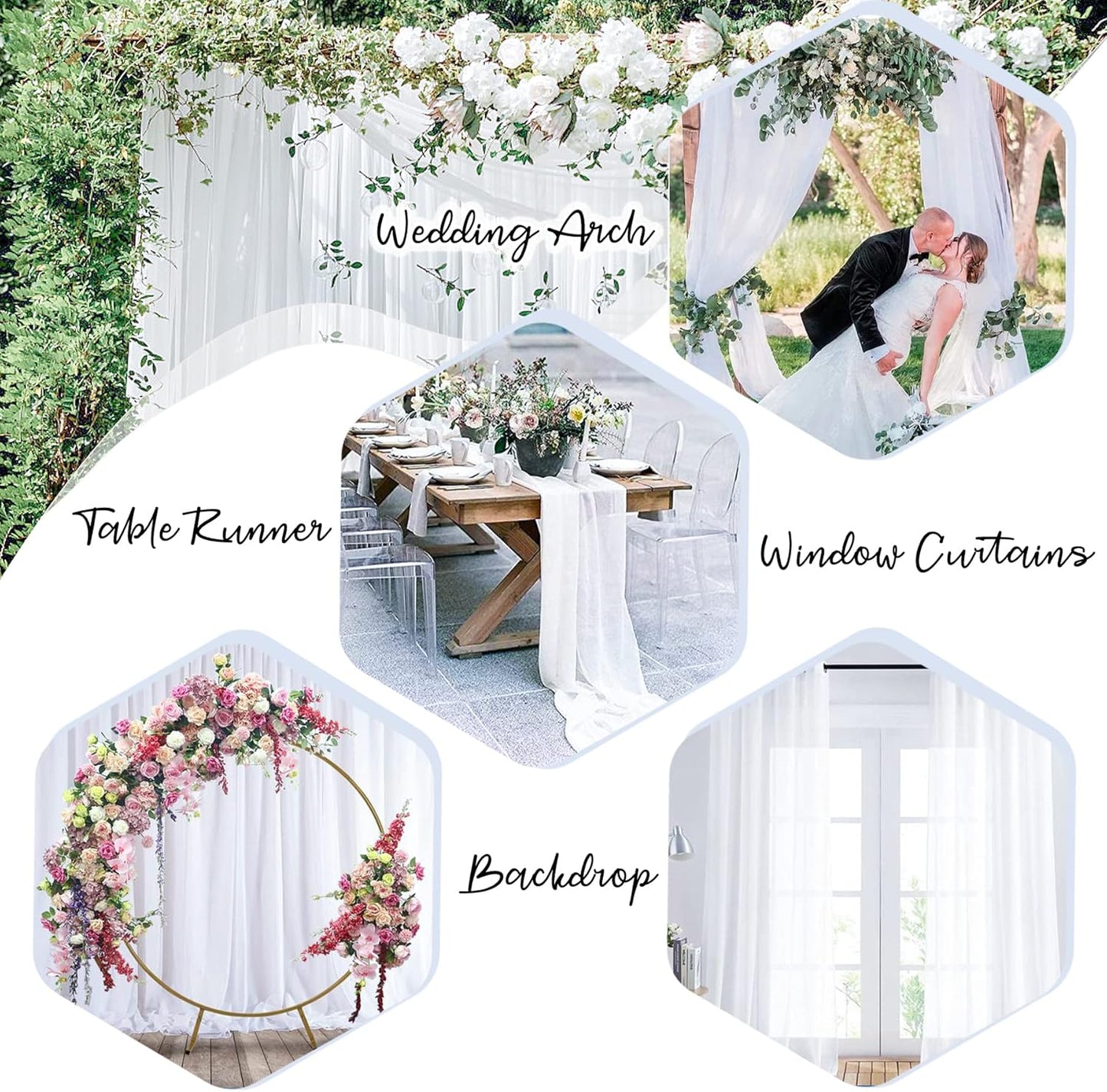 PARTISKY 10x7ft White Chiffon Backdrop Curtains (2 Panels 5x7ft Each) - Wrinkle-Free Sheer Fabric Photo Drapes for Wedding Ceremony Arch Birthday Baby Shower Photography Stage Decor