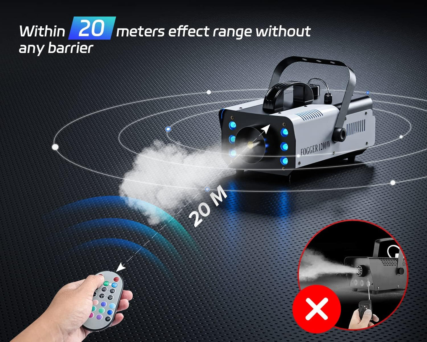 1200W RGB Fog Machine, 6 Colorful LED Lights for Smoke Machine Indoor/Outdoor Use, Perfect for Parties, Weddings, and Stage Effects 2PC