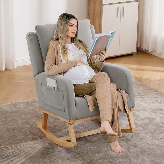 HCHAIRH Rocking Chair Nursery, Upholstered Fabric Nursing Rocking Chairs - Image 5