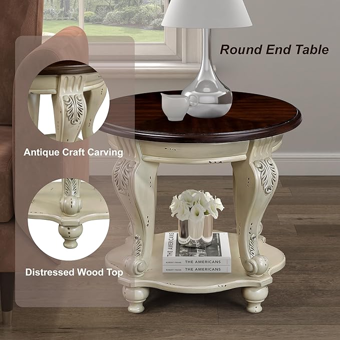 Round End Table for Living Room, Solid Wood Sofa Side Table - Image 4
