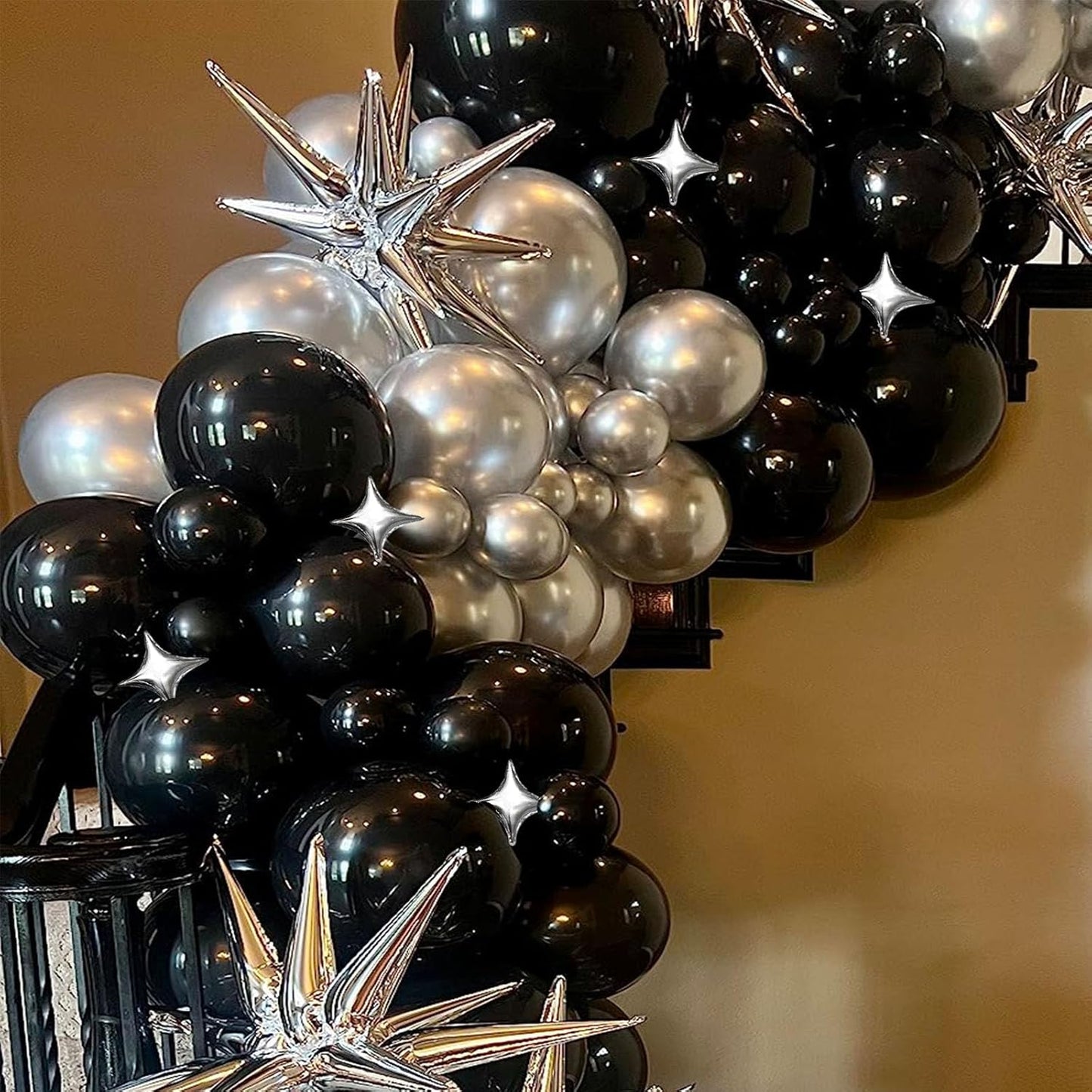 6 Pcs Explosion Star Foil Balloons- 12 Point Star Balloons,Silver Spike Balloons and 10Pcs Four Pointed Star Balloos for Party Supplies Christmas Birthday Wedding Photo Booth