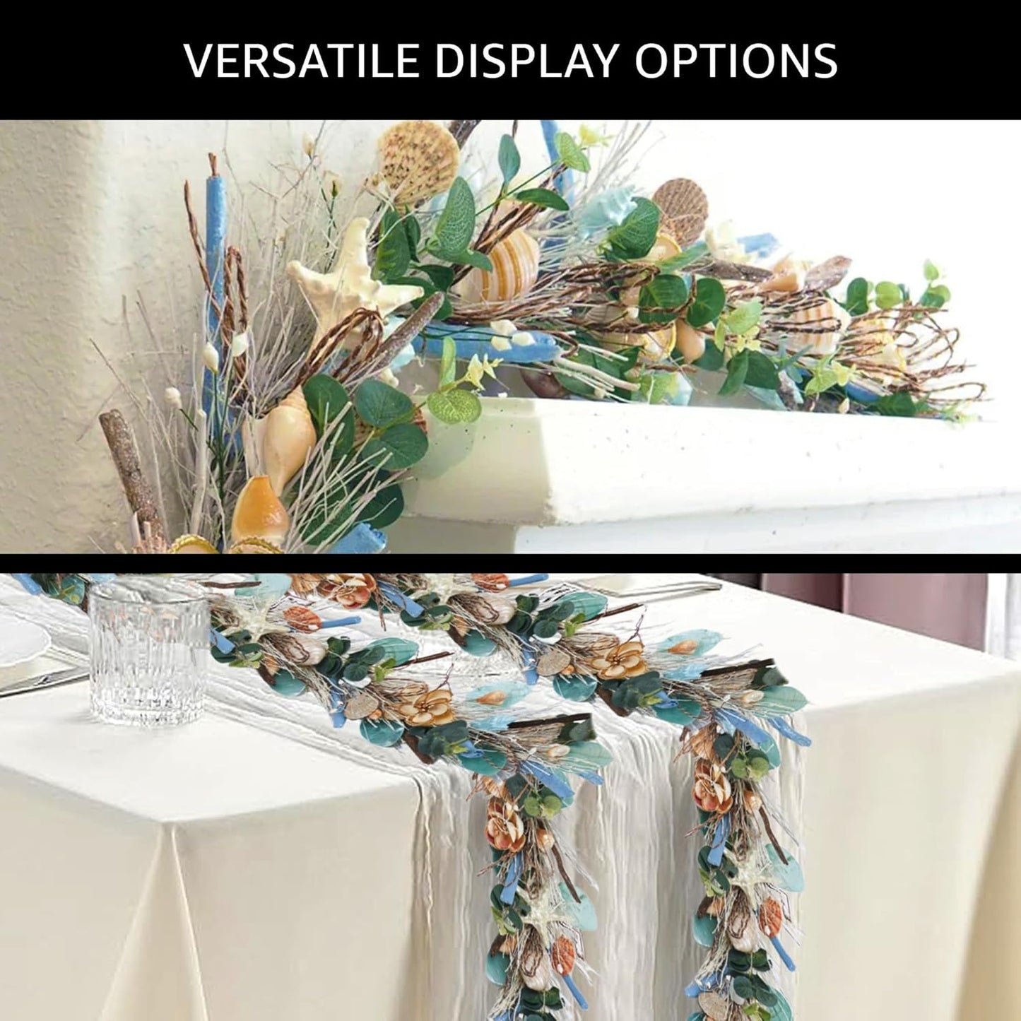 5' Coastal Shell Garland – Handcrafted Holiday Tree Wall Decor with Capiz Shells, Driftwood & Twigs – Coastal Elegance for Home, Mantle Decor, Bedroom, Dining & Doorway