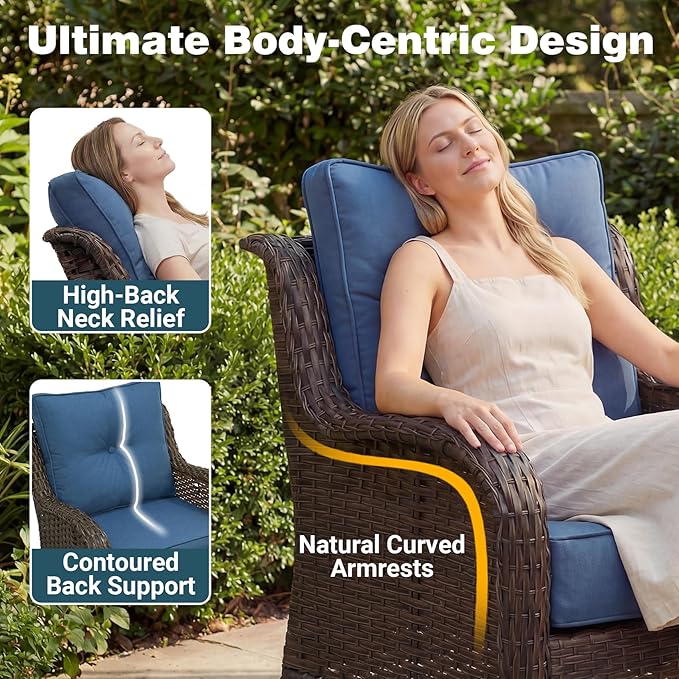 Patio Furniture Set, High Back Swivel Rocker Chairs, Weather Resistant Olefin - Image 4