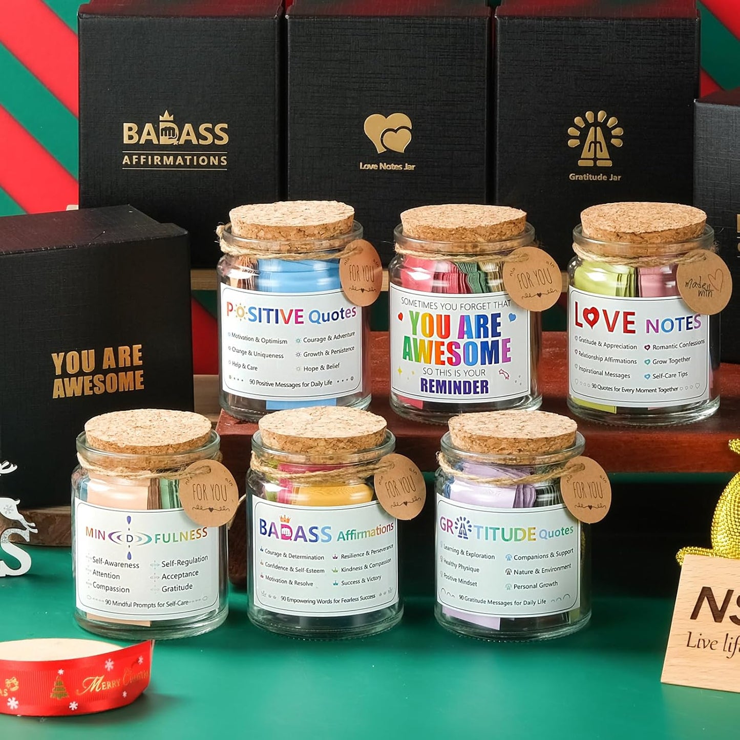 Gratitude Quotes Jar with 90 Colorful Notes, Daily Gratitude Affirmations for Thankfulness, Thanksgiving Thank You Gifts, Graduation Fathers Gifts for Dad Father Man Women Female Friends