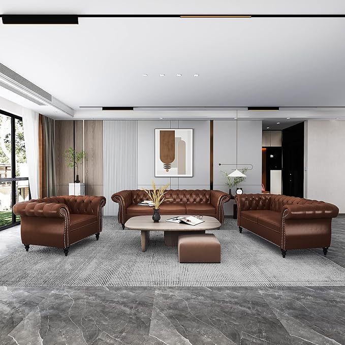 QHITTY 2 Piece Living Room Set, Sectional Chesterfield Sofa Chair Contemporary - Image 8