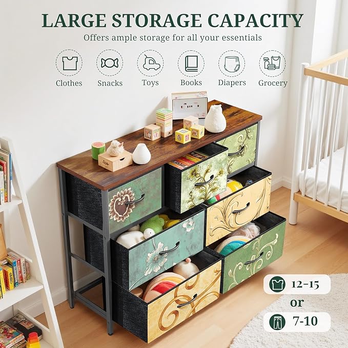 7-Drawer Dresser for Bedroom, Anti-Tip Wide Storage Organizer Fabric Chest of - Image 5