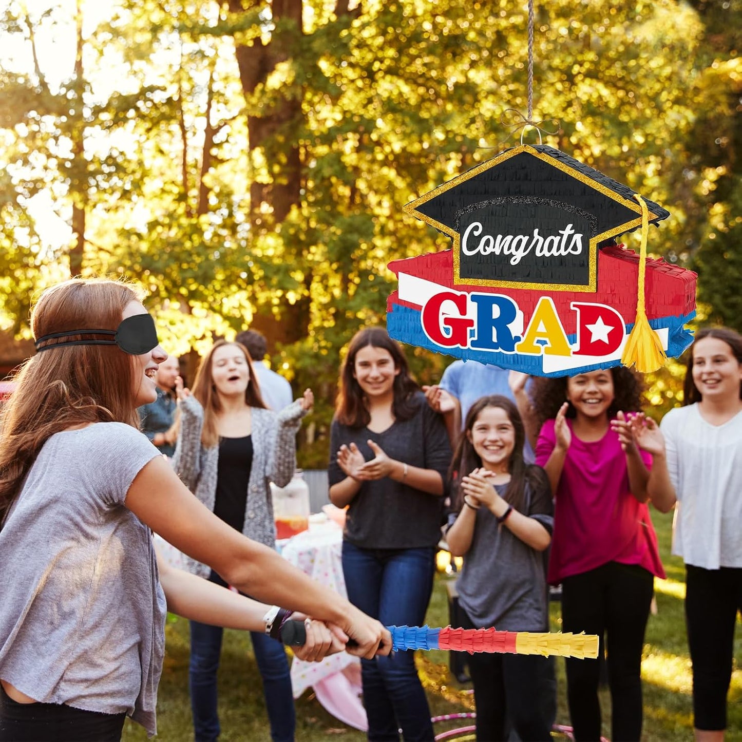 WERNNSAI Graduation Piñata - Graduation Party Game Supplies Graduation Cap Piñata with Blindfold and Bat for Kids Boys Girls Kindergarten Elementary College Party Decoration (12.5" x 16.5" x 3")