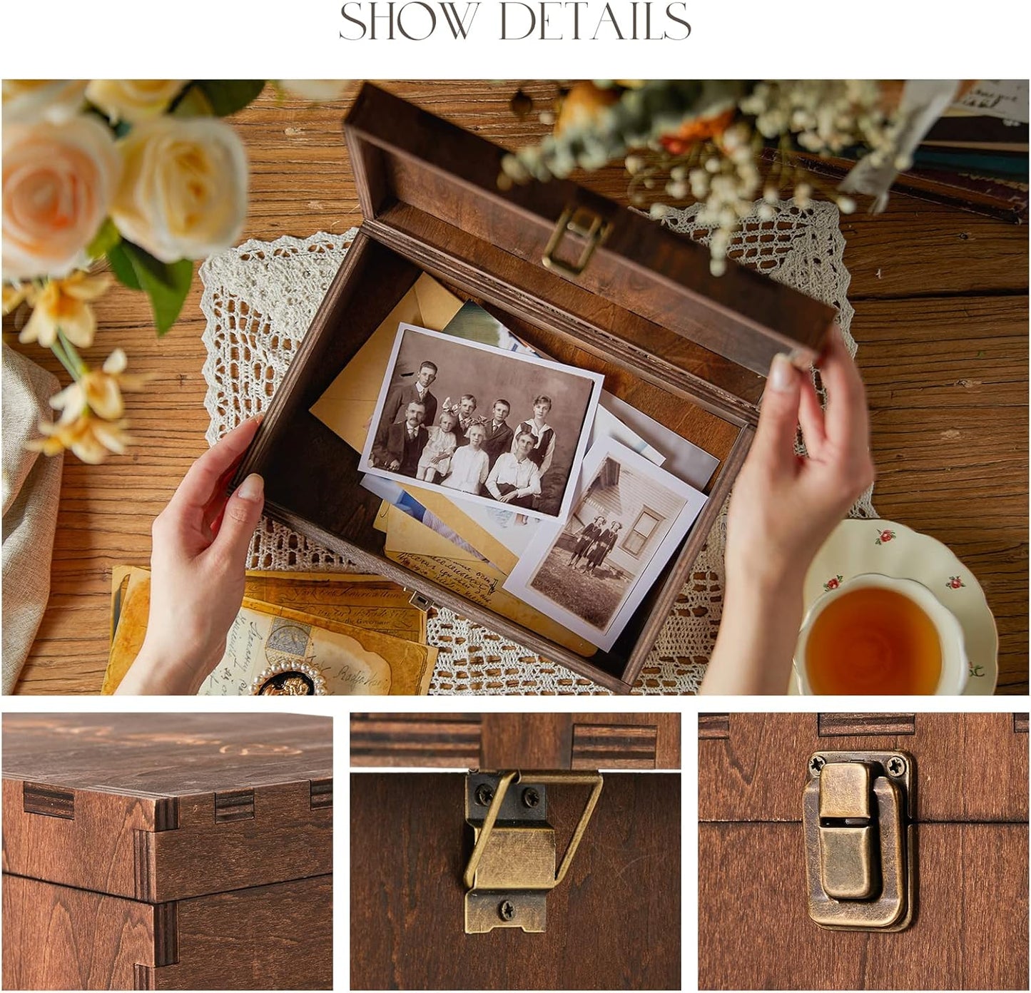 AW BRIDAL Engraved Wedding Memory Box with Lid, Wood Keepsake Boxes for Storage, Wedding Gifts for Couples, Bridal Shower and Bachelorette Gifts for Bride, Engagement Gifts for Newlyweds