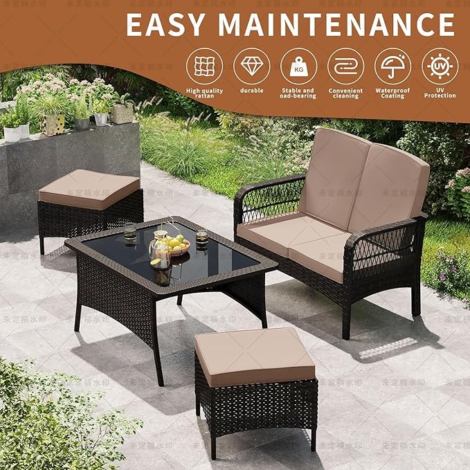 LEVELEVE Patio Furniture Set Outdoor Rattan Chair Wicker Sofa Garden - Image 3