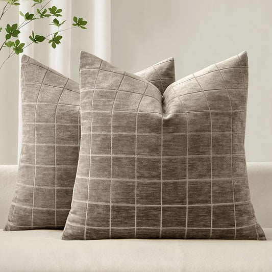 MIULEE Decorative Chenille Check Throw Pillow Covers Vintage Plaid Couch by MIULEE