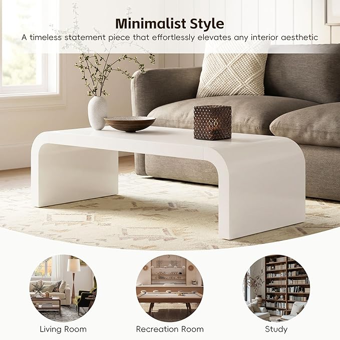 Modern Curved Coffee Table, 47.2’’ Minimalist Waterfall Center Table - Image 5