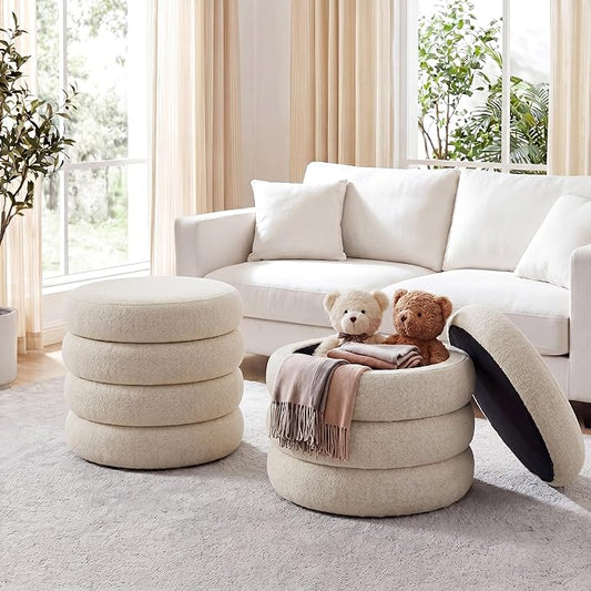 Flouki 19.5" Storage Ottoman Round, Vanity Stools by Flouki