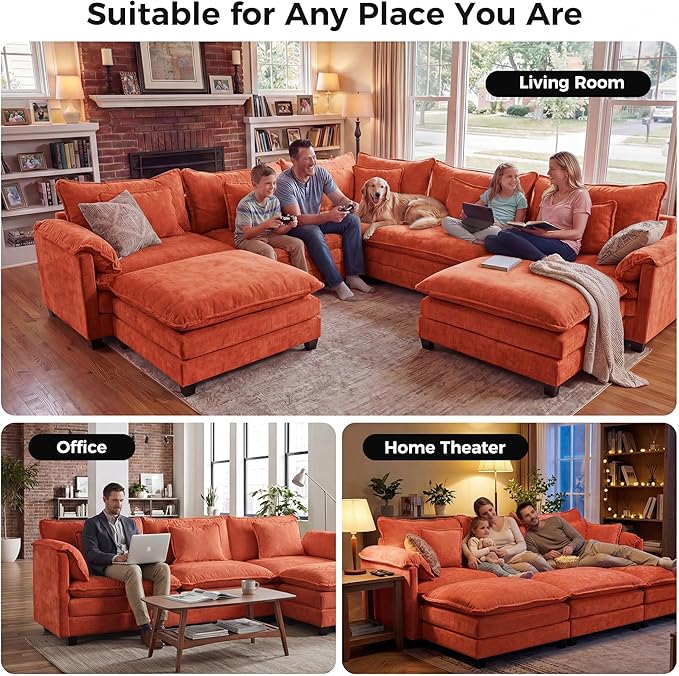 ELUCHANG 150" Oversized V-Shaped Cloud Couch Modular Sectional Sofa - Image 3