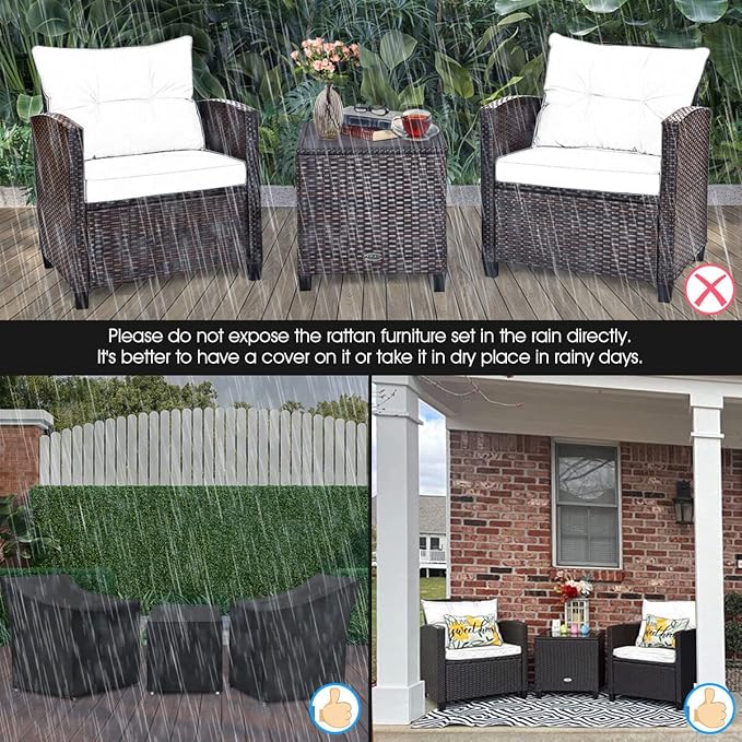 HAPPYGRILL 3 Pieces Patio Conversation Set, Outdoor Furniture Set PE Rattan - Image 6