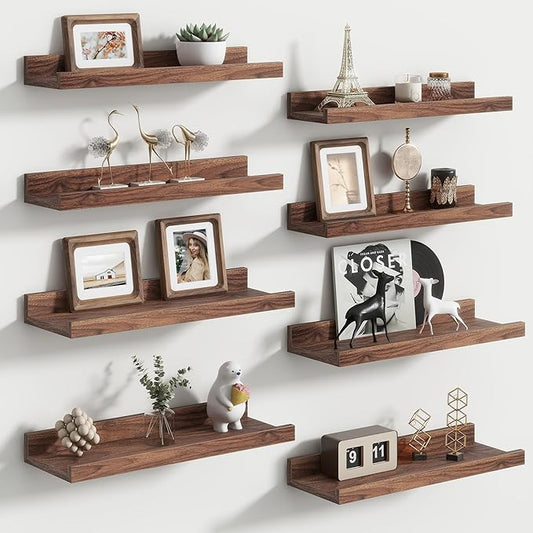 Floating Picture Ledge Shelves Set of 8, 16 Inch Shelves by FLYJOE