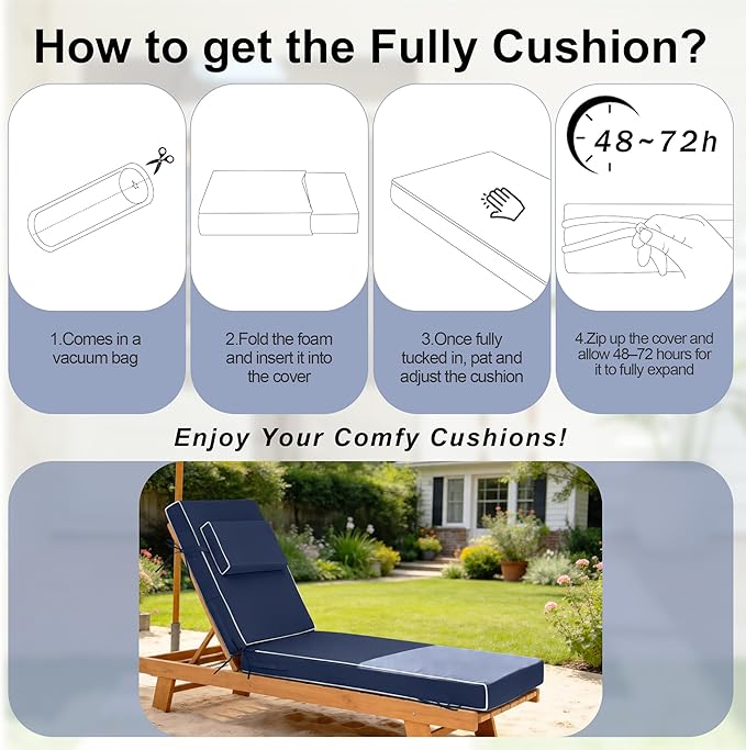 Chaise Lounge Cushions Outdoor 80x26x6 Inch, Fade Resistant 6'' Thicken Outdoor - Image 7