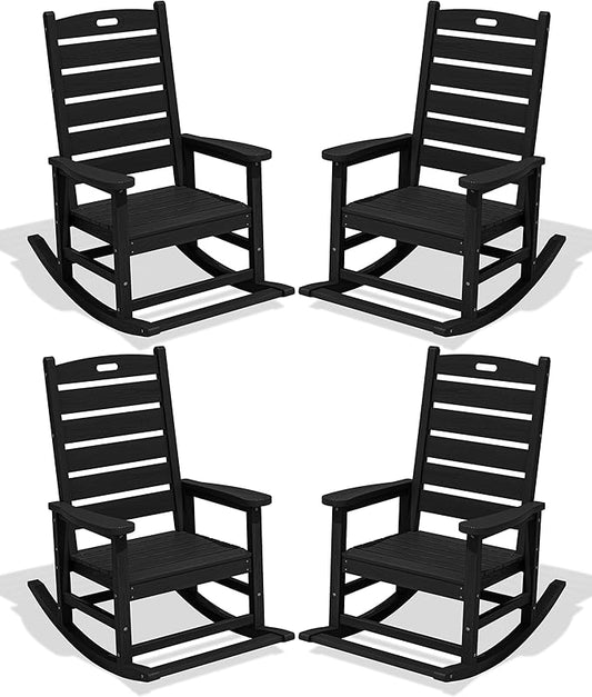 SERWALL Outdoor Rocking Chair Set of 4, Oversized HDPE Patio Rocking Chair by SERWALL