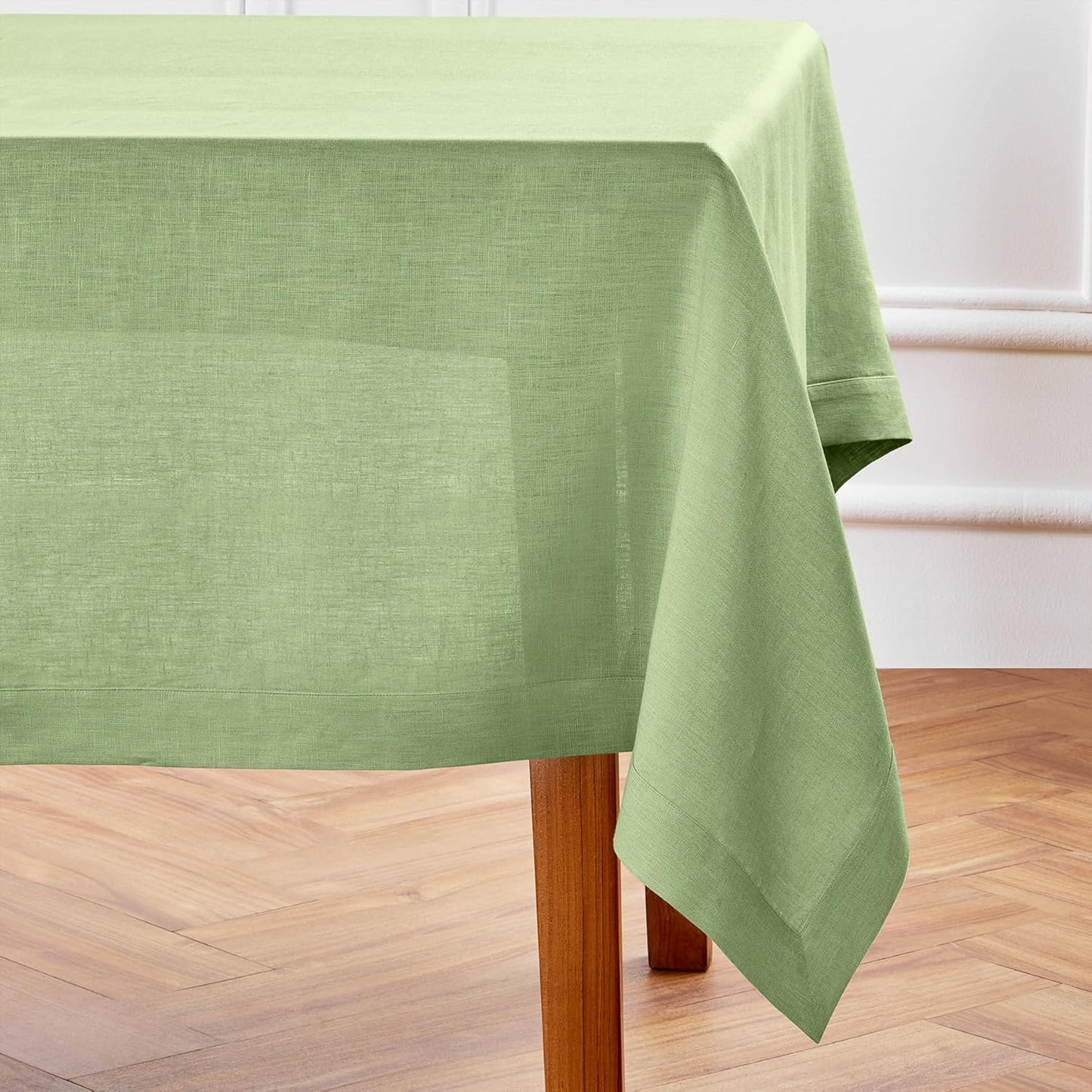 Solino Home Linen Tablecloth 60 x 90 Inch - 100% Pure Linen Laurel Green Table Cloth for Rectangle Tables - Fete, Machine Washable Tablecloth for Fall, Autumn, Thanksgiving
