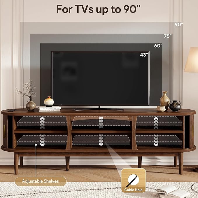 Decofy Mid Century TV Stand for TVs up to 90 Inches, Entertainment Center - Image 3