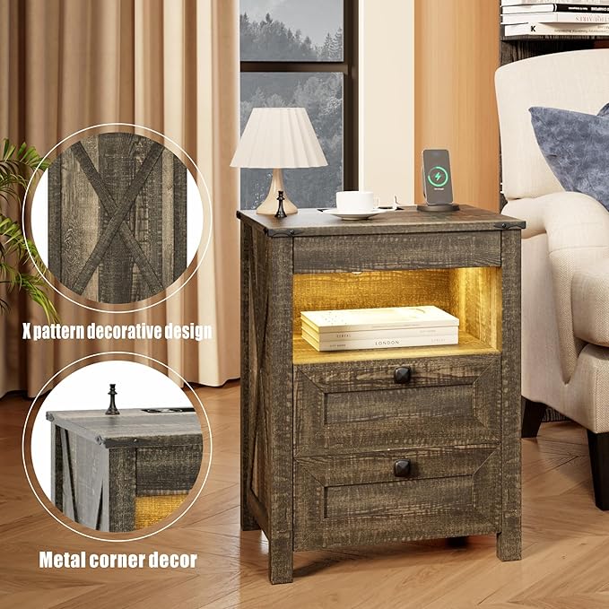 HWB LED Nightstand with Gun Drawer: Bedside Table with Charging Station - Image 6