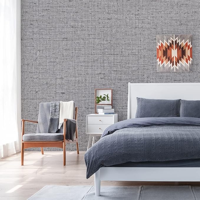Grey Contact Paper Peel and Stick Wallpaper 32.8ft Pre-Pasted Grasscloth - Image 6