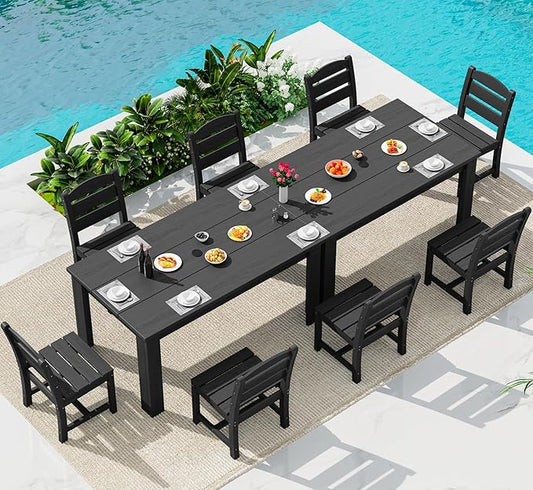 SERWALL Outdoor Dining Set for 8 – HDPE Patio Set by SERWALL