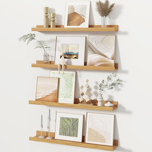 Fun Memories Picture Ledge Shelves Set of 4, 24 Inch Rustic Wall Mounted by FunMemories
