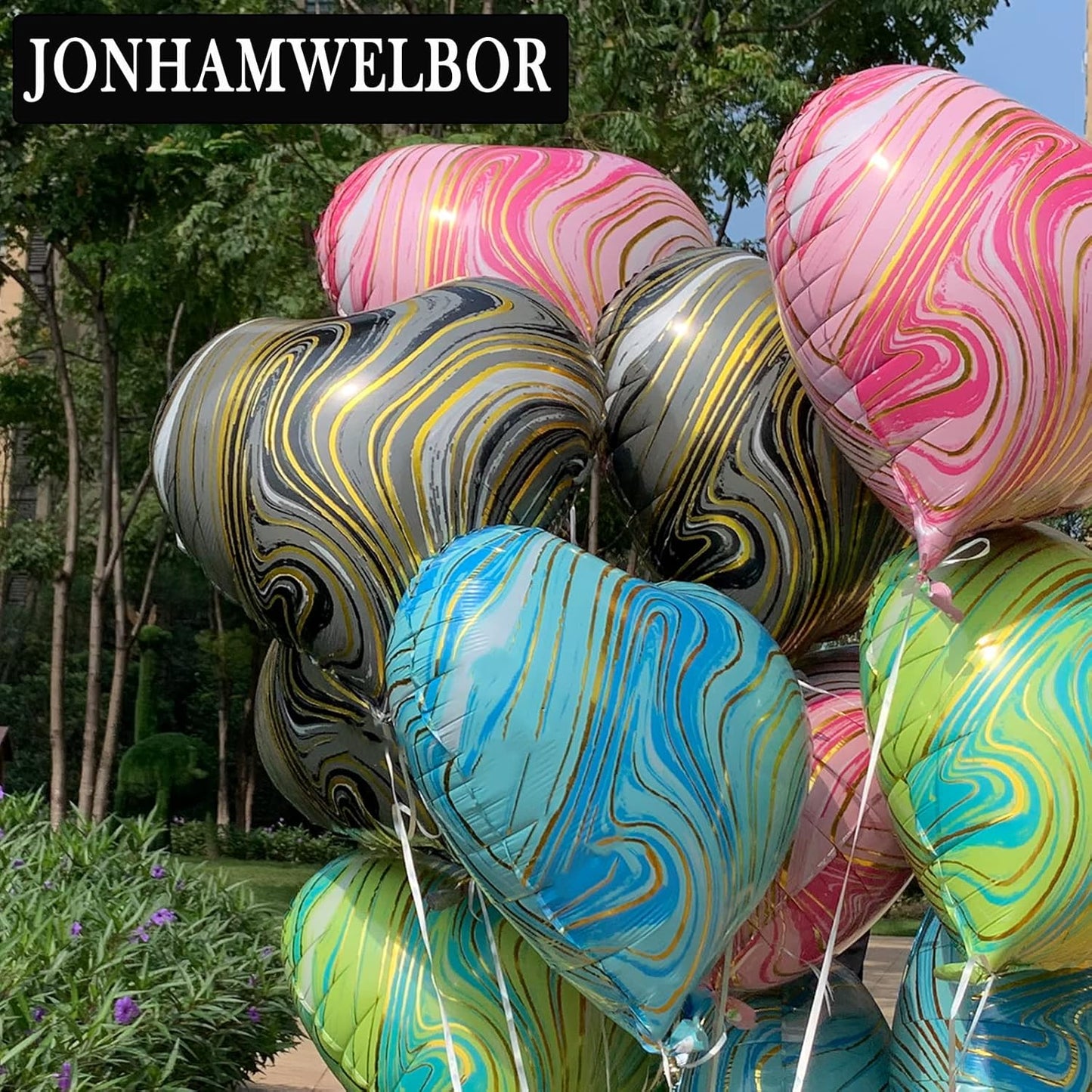 Jonhamwelbor 20Pcs 18 inch Marble Blue Foil Mylar Heart Shape Balloons Decorations Valentines Birthday Wedding Baby Shower Party (Marble Blue)