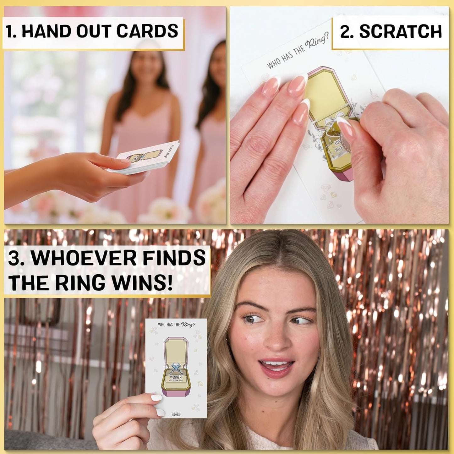 Who Has The Ring Bridal Shower Scratch Off Game - Hilarious Losing Phrases on Ticket Cards - Easy to Play - Funny Wedding Shower or Fun Engagement Party Game Idea for 30 Guests