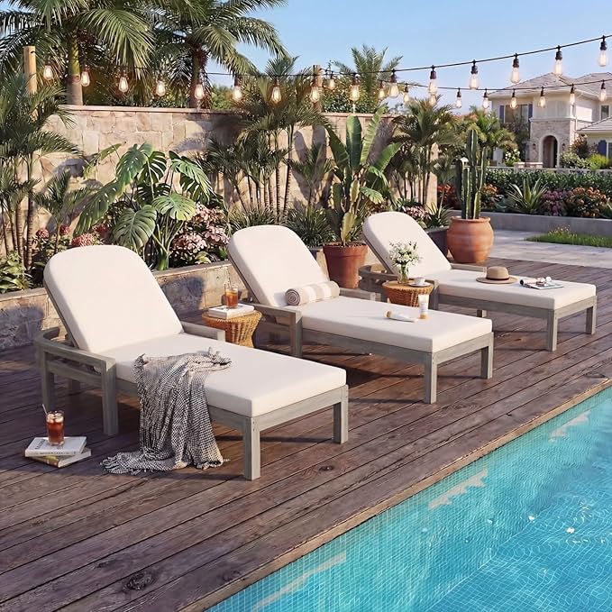 Outdoor Chaise Lounge Chair Set of 3, Patio Chaise Lounge Recliner by OwnMidcenzarQuality