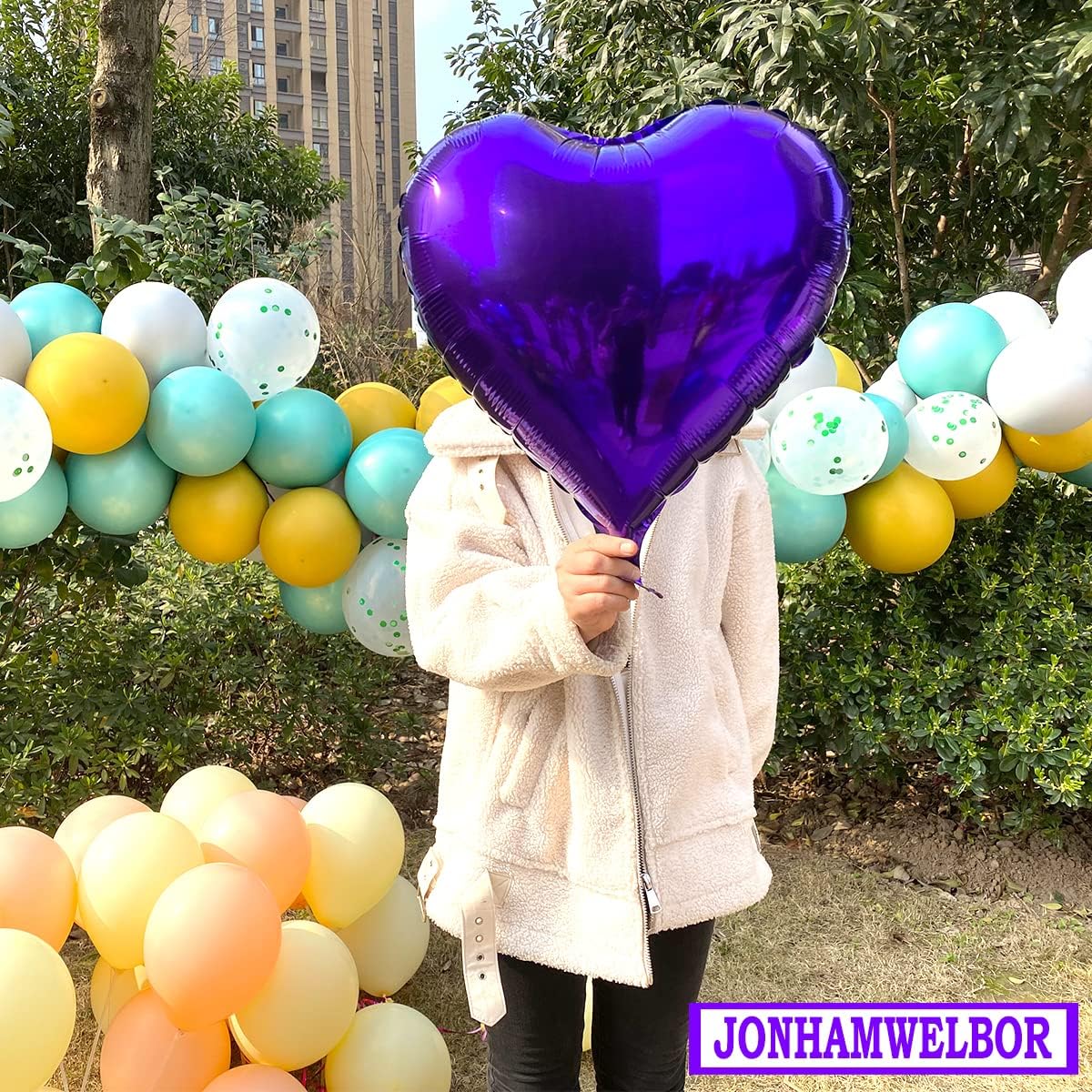 Jonhamwelbor 20Pcs 18 inch Purple Foil Mylar Heart Shape Balloons Decorations Valentines Birthday Wedding Baby Shower Party (Purple)
