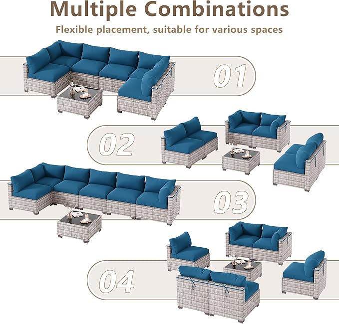 LOUVIXA 7 Piece Outdoor Patio Furniture Set, Outdoor Sectional Sofa, Wicker - Image 4