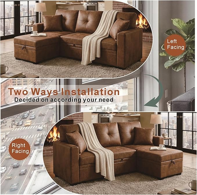 L Shaped Sectional Couch with Storage and Pull Out Bed, 3 Seater Sleeper Sofas - Image 7