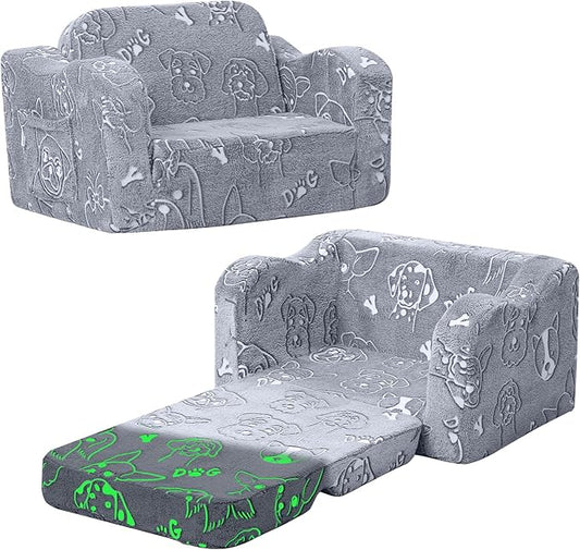 MeMoreCool Glowing Dog Print Kids Chair, 2-in-1 Foldable Kids Couch by MeMoreCool
