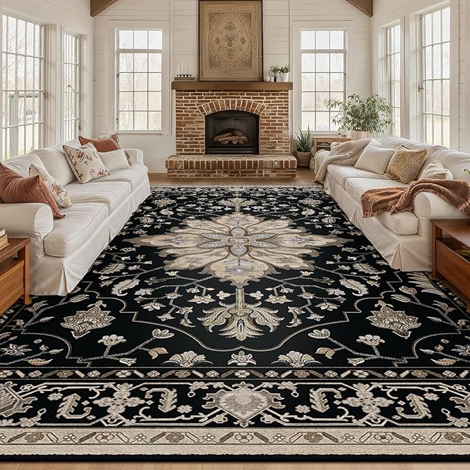 RELEANY Area Rugs 10'x12' Washable Non-Slip, Floral Vintage Distress Print - Image 2