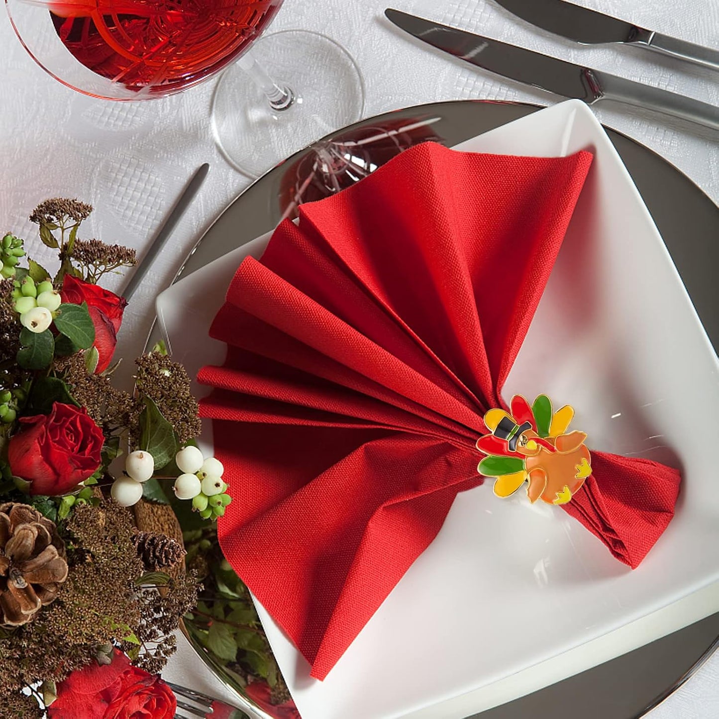 Halatool Thanksgiving Turkey Napkin Rings Set of 12, Alloy Fall Napkin Rings Dinner Tables Holders for Thanksgiving Weddings Holidays Gathering Dinner Party Decorations