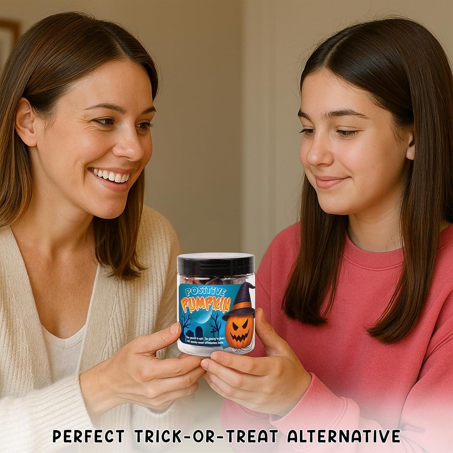 Positive Pumpkin Jar, Affirmation Jar – Halloween Gifts for Kids, Teens, Women – 60 Cute Pumpkin Cards for Emotional Support, Halloween Decor, Trick or Treat Basket Stuffer