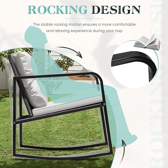 Greesum 3 Pieces Rocking Wicker Bistro Set, Patio Outdoor Furniture - Image 7
