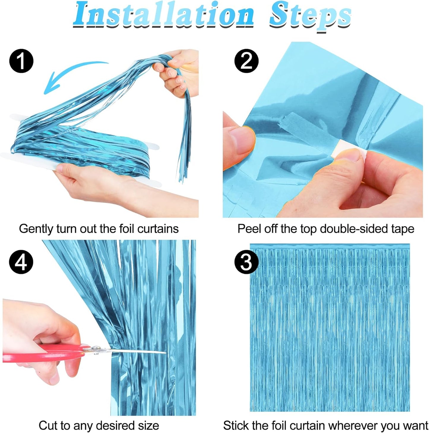 8 Pack Party Decorations, 3.28 FT x 7.05 FT Party Streamer, Metallic Sky Blue Tinsel Backdrop Fringe Curtains Party Decorations, Light Blue Birthday Backdrop Photo Booth Props