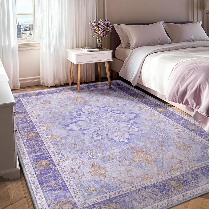 RELEANY Area Rugs 7'x9' Washable Non-Slip, Floral Vintage Distress Print - Image 2