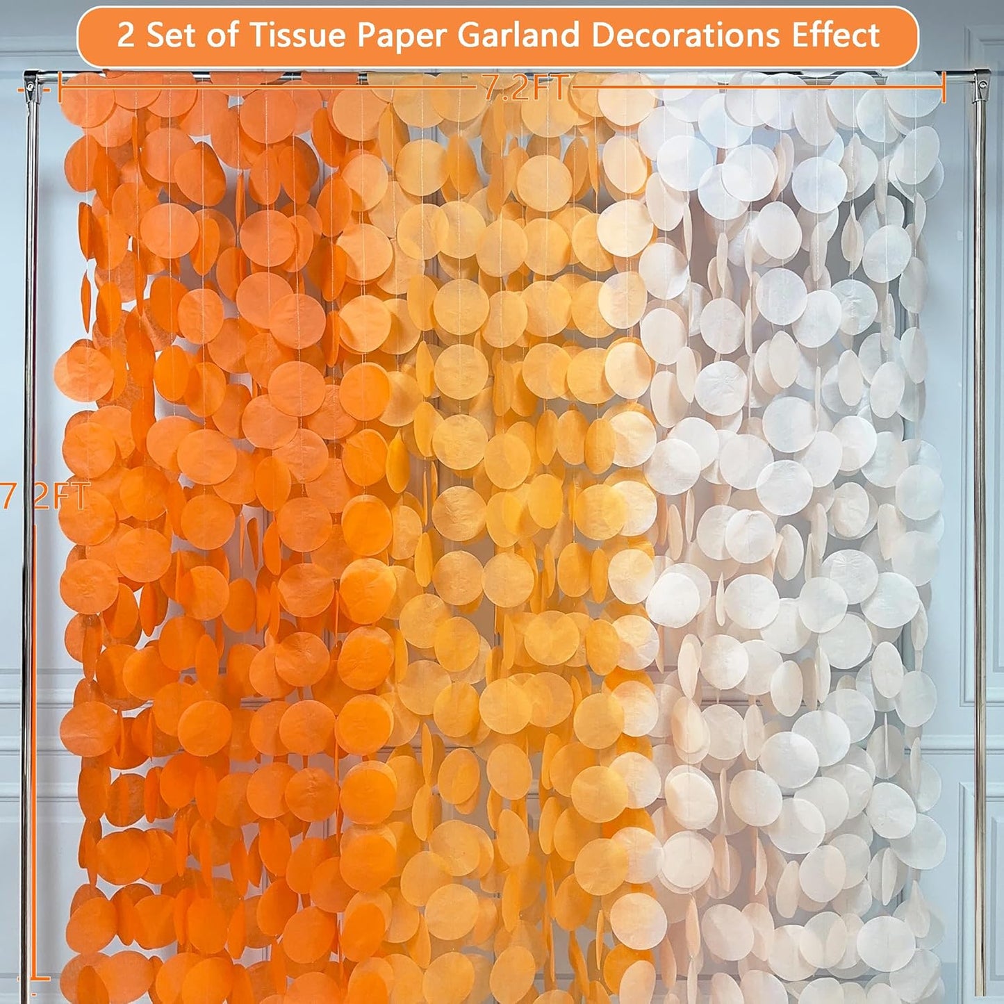 192 Ft Orange Party Decorations Ombre Orange Big Circle Dots Backdrop Streamer Tissue Paper Polka Dots Hanging Garland for Birthday Engagement Wedding Fall Autumn Harvest Thanksgiving Party Supplies