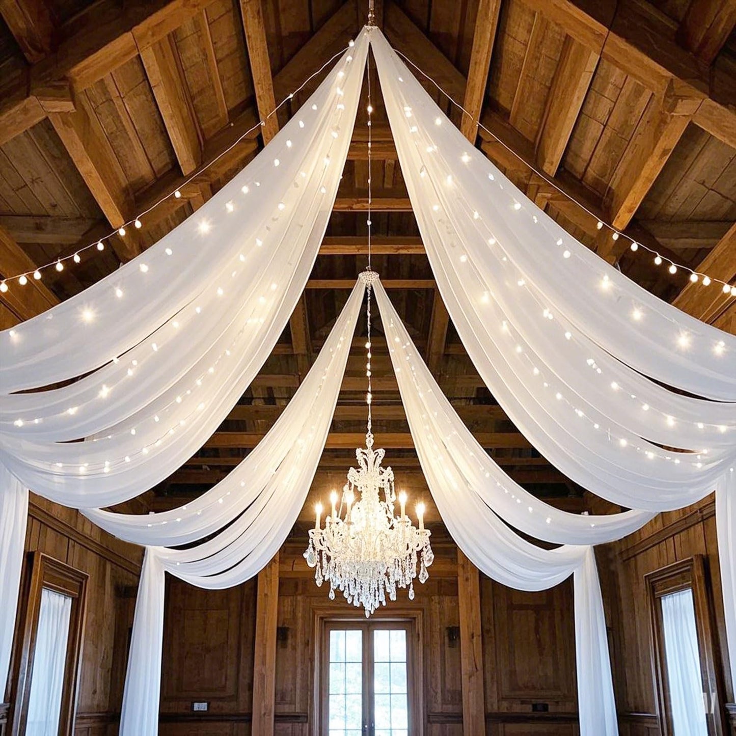 FUHSY 5FTx30FT Wedding Ceiling Drapes White Ceiling Drapes for Weddings 2 Panels Arch Draping Fabric Sheer Weddings Drape for Arch Sheer Drapery Backdrop Curtains Wedding Decorations for Ceremony