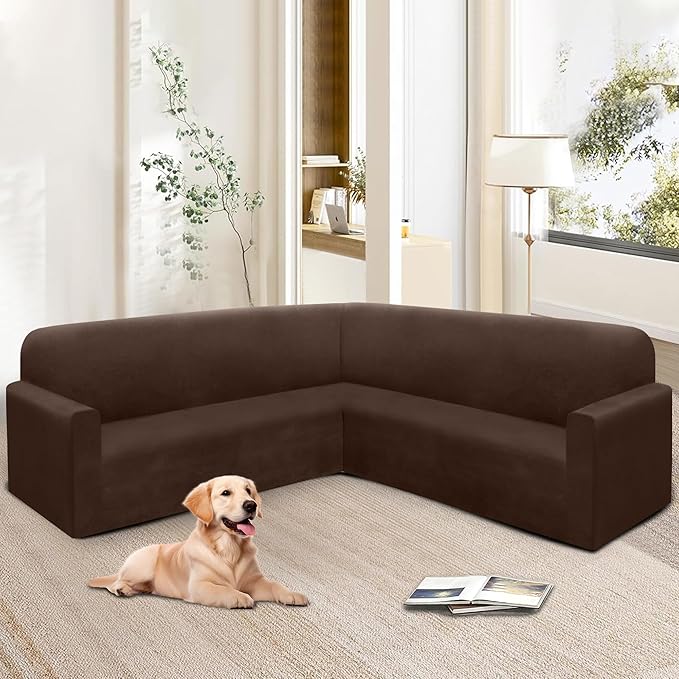HDCAXKJ Corner Sectional Couch Covers Velvet Stretch L Shape Sofa Cover Soft - Image 6