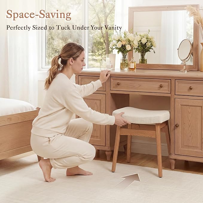 LUE BONA Solid Wood Vanity Bench Stool, 17.3" H Ergonomic Saddle Stool - Image 5
